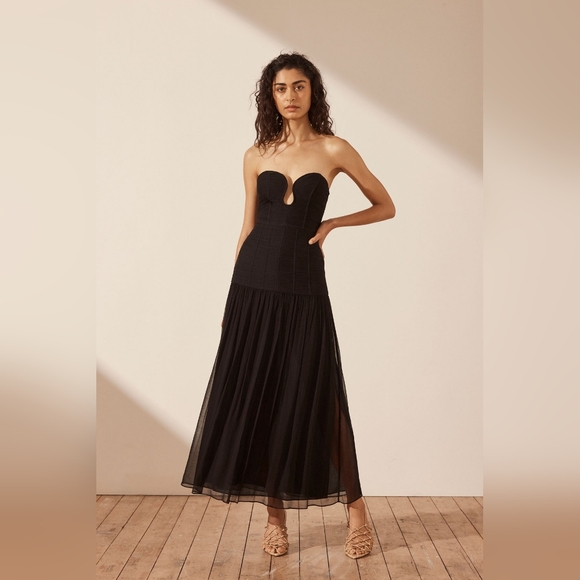 NWOT SHONA JOY ISOLA STRAPLESS RUCHED MIDI DRESS - Picture 2 of 12